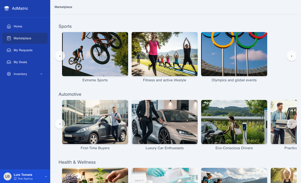 AdMatric marketplace view